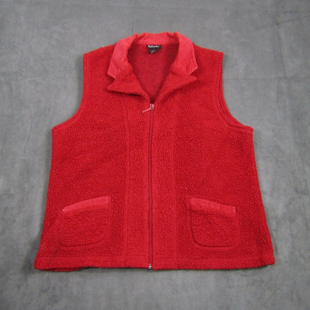 Rafaella Fleece Vest Women Size L Red Full Zip Sherpa Pockets 00613
